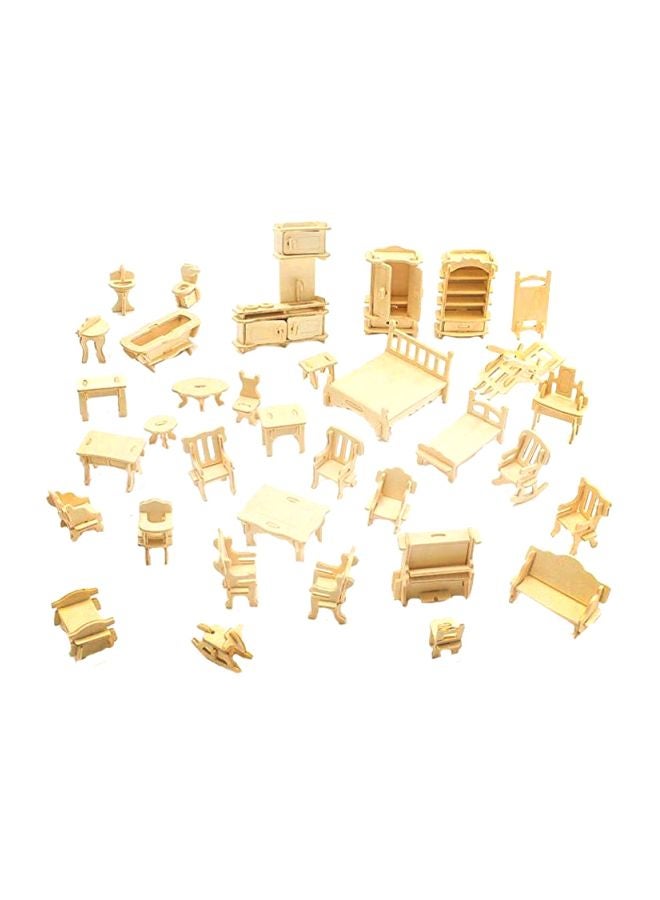 34-Piece Wooden 3D Dollhouse Furniture Puzzle - Image 1